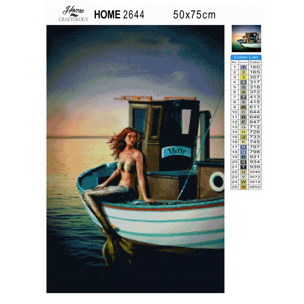 Mermaid on a Fishing Boat - Premium Diamond Painting Kit - Diamond Painting Kit