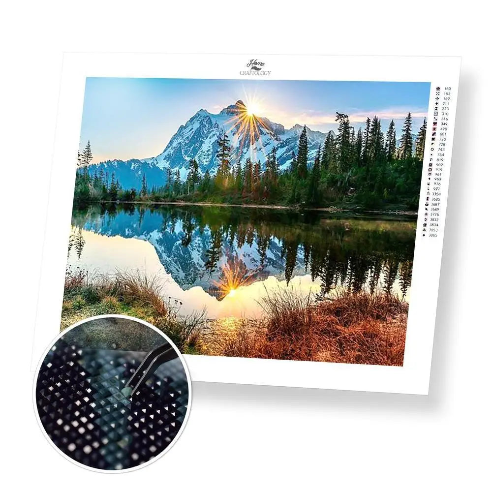 Mountain Reflections - Exclusive Premium Diamond Painting Kit - 25x20cm / 10x8’’ / Square (Most Popular) - Diamond