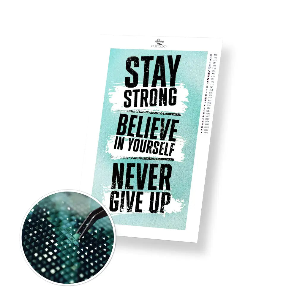 Never Give Up - Premium Diamond Painting Kit - 20x35cm / 8x14’’ / Square (Most Popular) - Diamond Painting Kit
