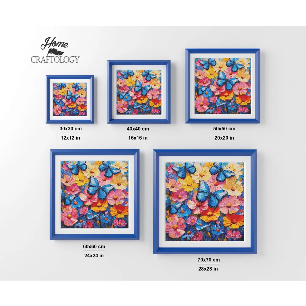 New! Flowers and Blue Butterflies - Exclusive Premium Diamond Painting Kit - Diamond Painting Kit