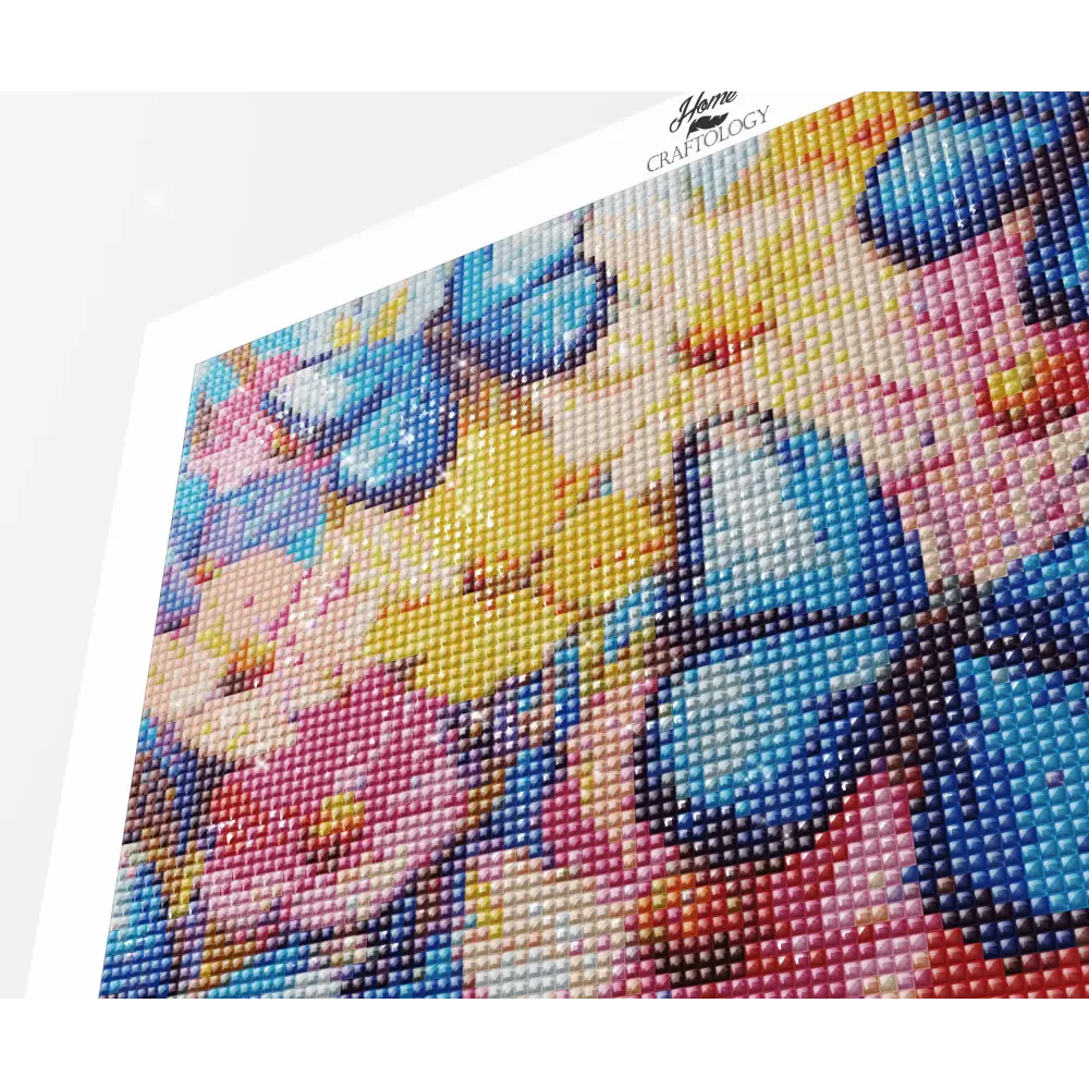 New! Flowers and Blue Butterflies - Exclusive Premium Diamond Painting Kit - Diamond Painting Kit
