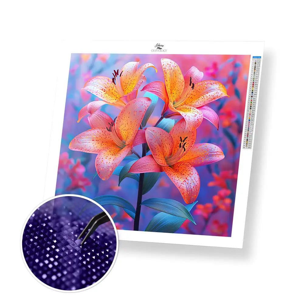 New! Pink Lillies - Exclusive Premium Diamond Painting Kit - 30x30cm / 12x12’’ / Square (Most Popular) / No Frame