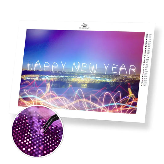 New Year Neon Lights - Premium Diamond Painting Kit - 45x30cm / 18x12’’ / Square (Most Popular) - Diamond Painting Kit
