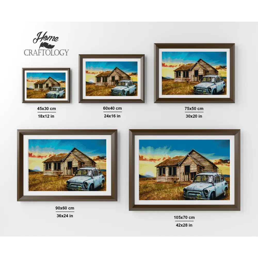 Old Farmhouse and Old Car - Premium Diamond Painting Kit - Diamond Painting Kit