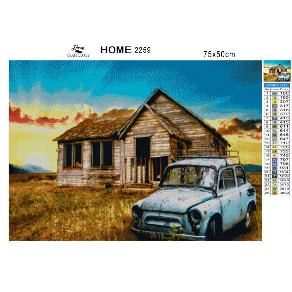Old Farmhouse and Old Car - Premium Diamond Painting Kit - Diamond Painting Kit