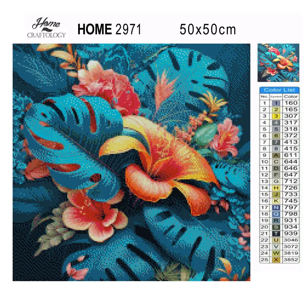 Orange Flowers and Leaves - Premium Diamond Painting Kit - Diamond Painting Kit