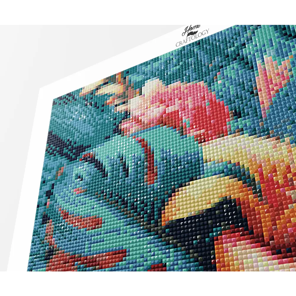 Orange Flowers and Leaves - Premium Diamond Painting Kit - Diamond Painting Kit