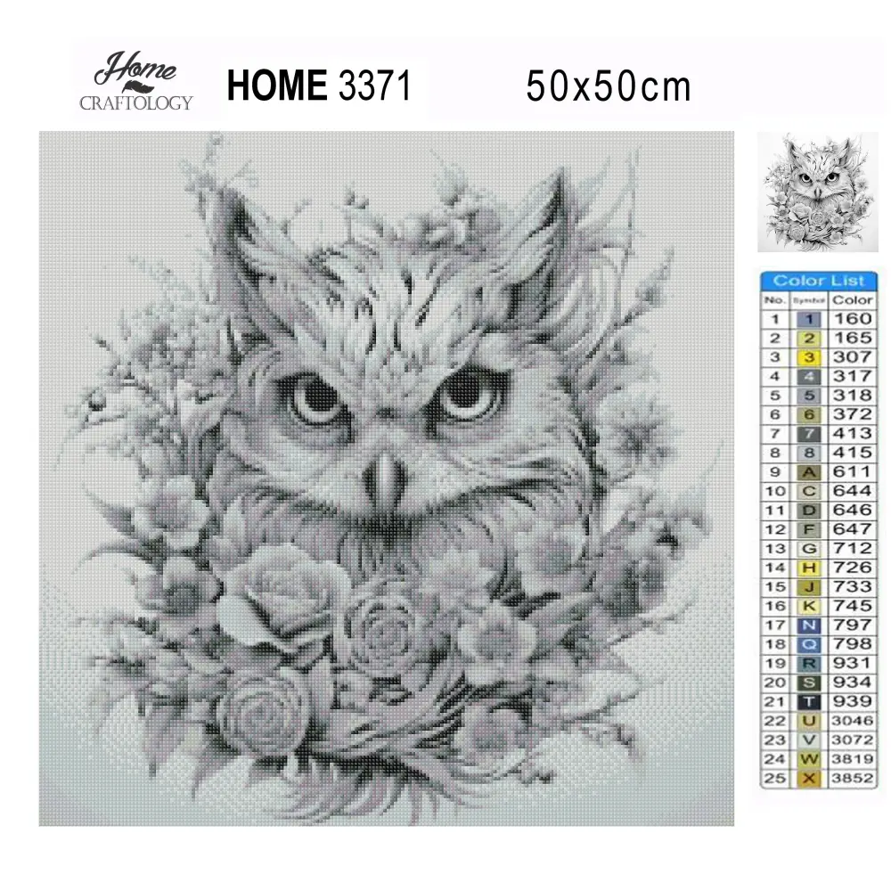 Owl with Flowers - Exclusive Premium Diamond Painting Kit - Diamond Painting Kit