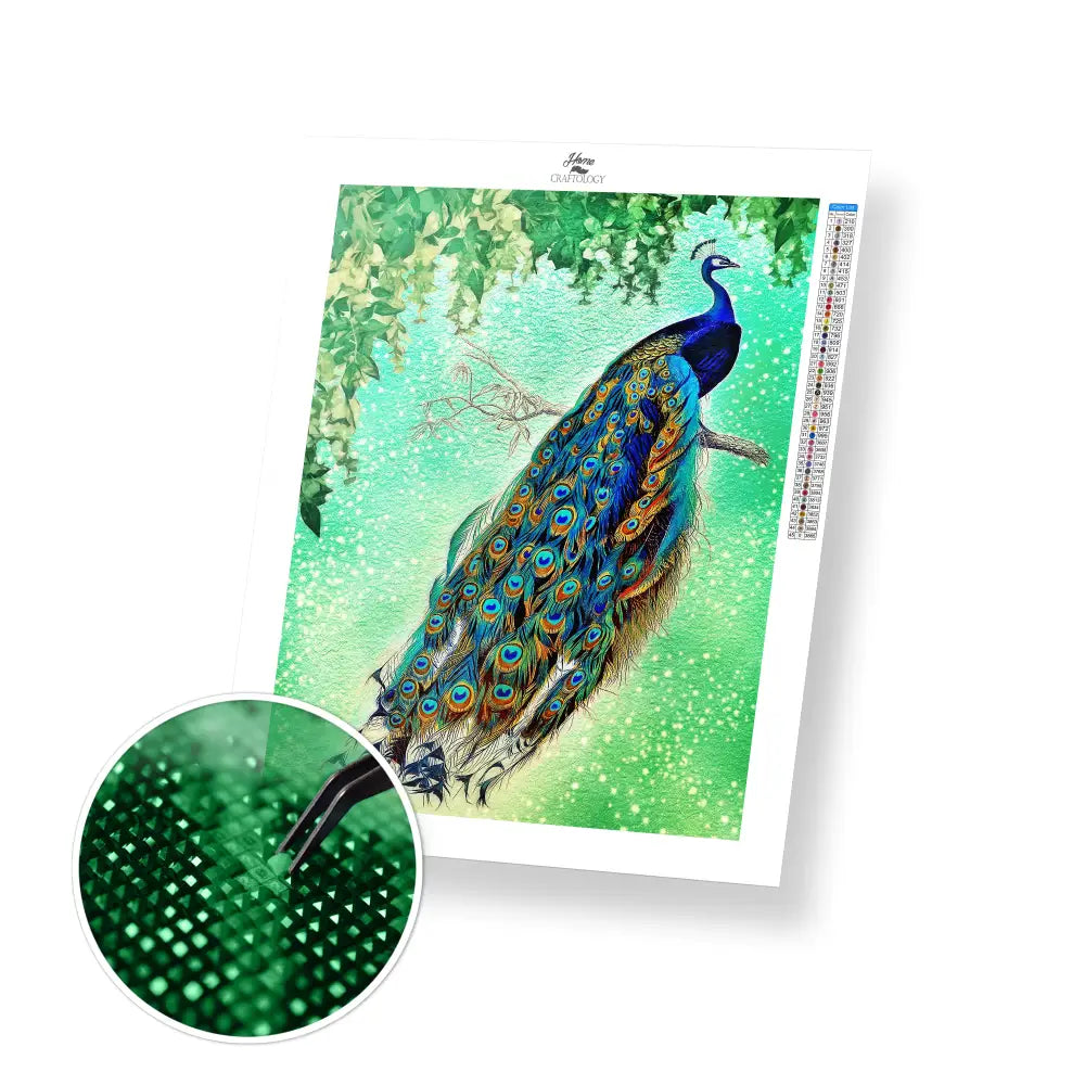 Peacock on a Branch - Premium Diamond Painting Kit - 30x40cm / 12x16’’ / Square (Most Popular) - Diamond Painting Kit