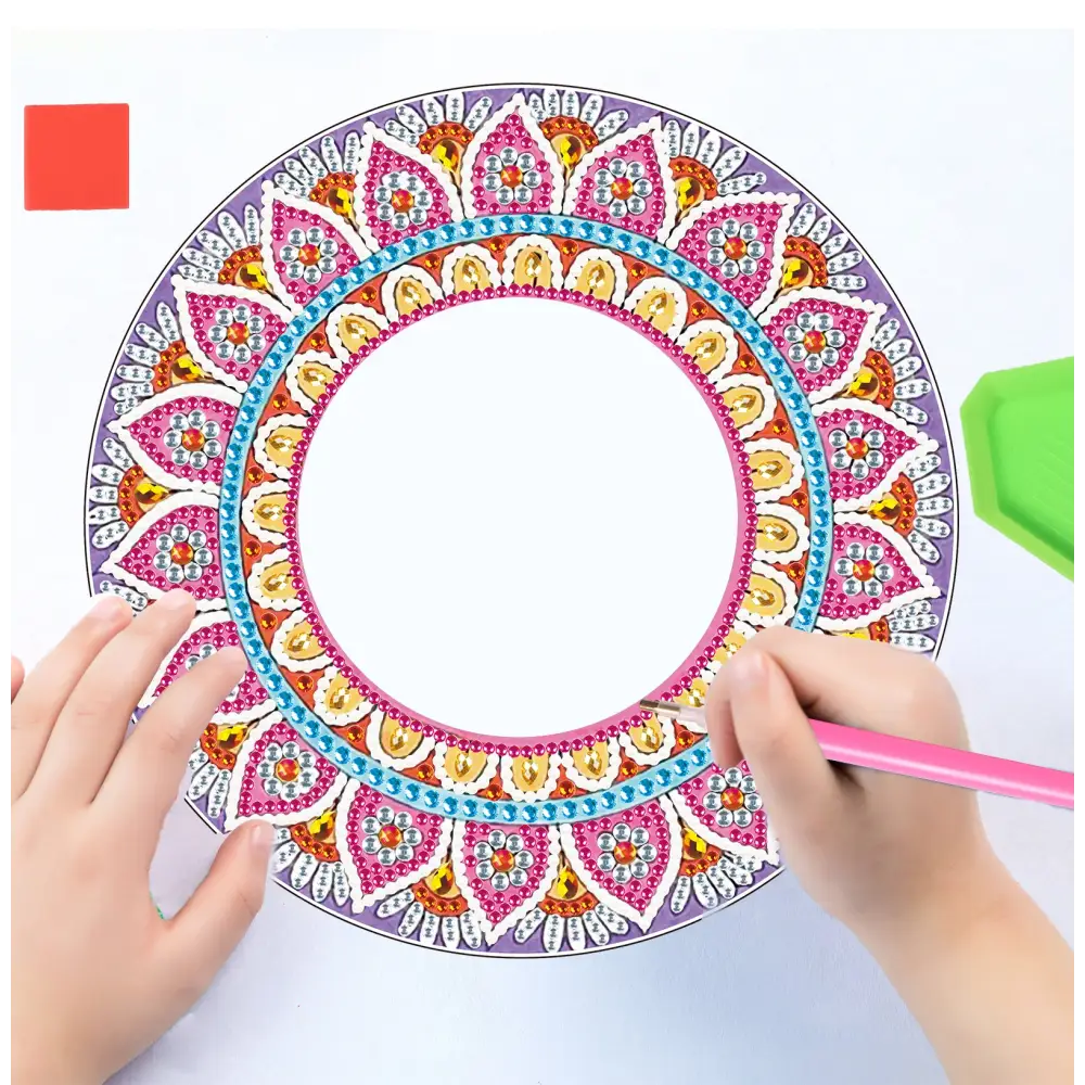 Pink and Orange Flower - Diamond Painting Mirror - Mirror