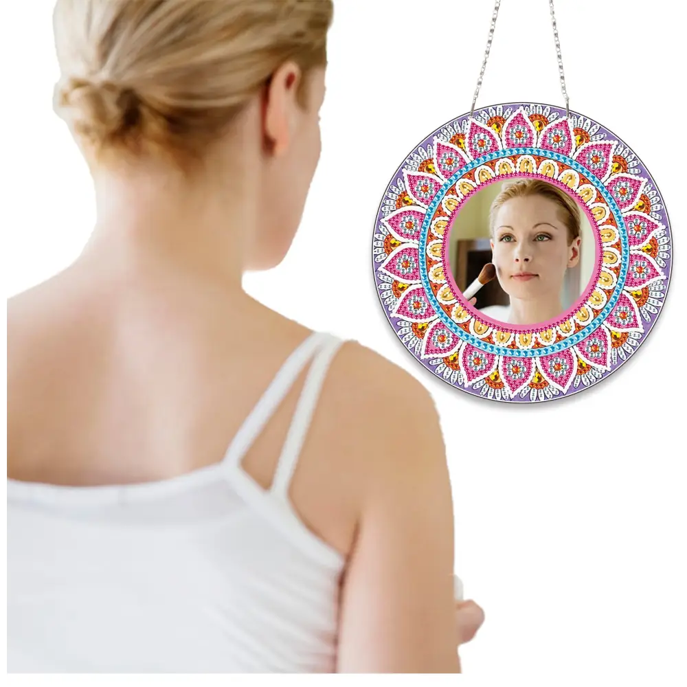 Pink and Orange Flower - Diamond Painting Mirror - Mirror