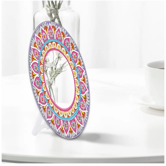 Pink and Orange Flower - Diamond Painting Mirror - Mirror