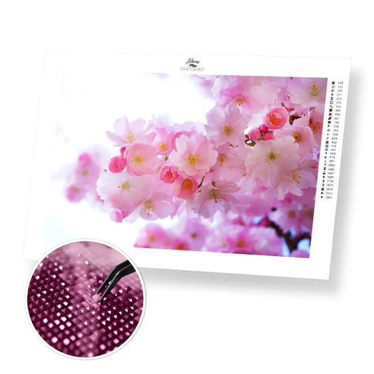 Pink Cherry Blossoms - Premium Diamond Painting Kit - 30x20cm / 12x8’’ / Square (Most Popular) - Diamond Painting Kit