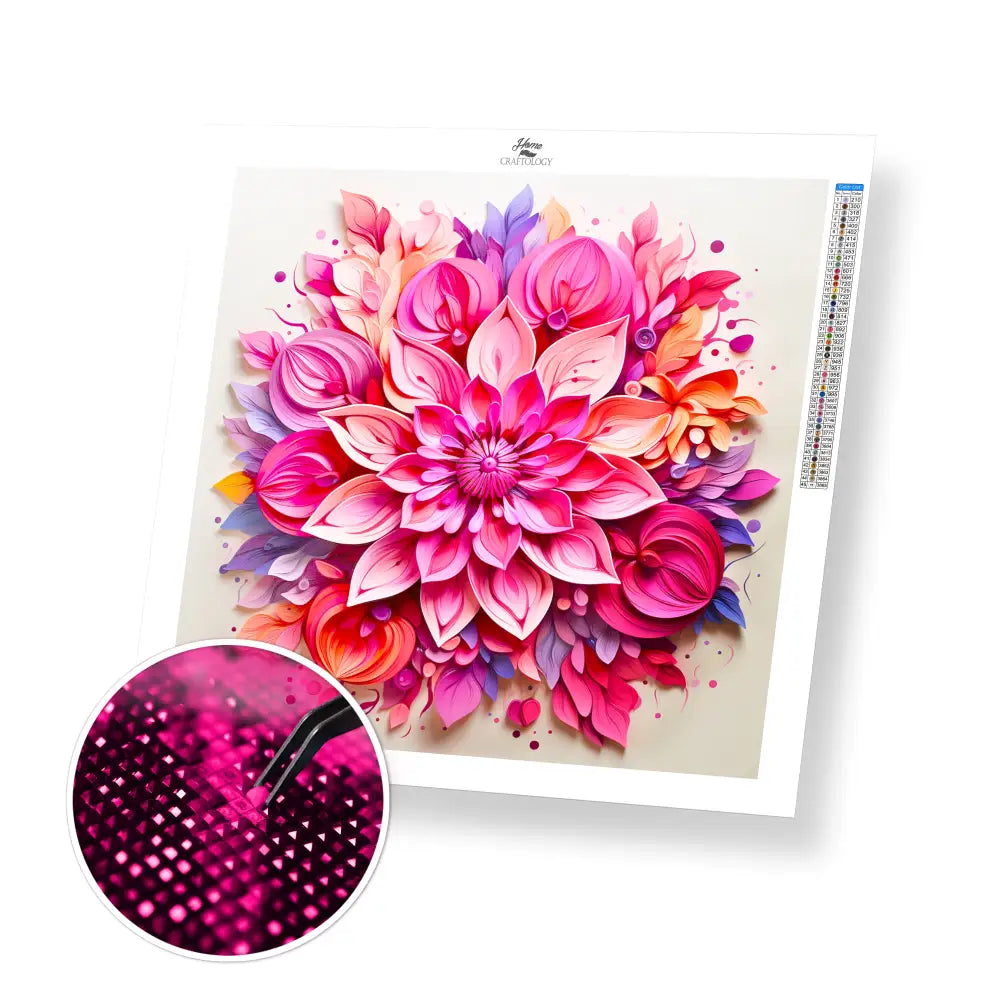 Pink Flower Mandala - Exclusive Premium Diamond Painting Kit - 20x20cm / 8x8’’ / Square (Most Popular) / No Frame