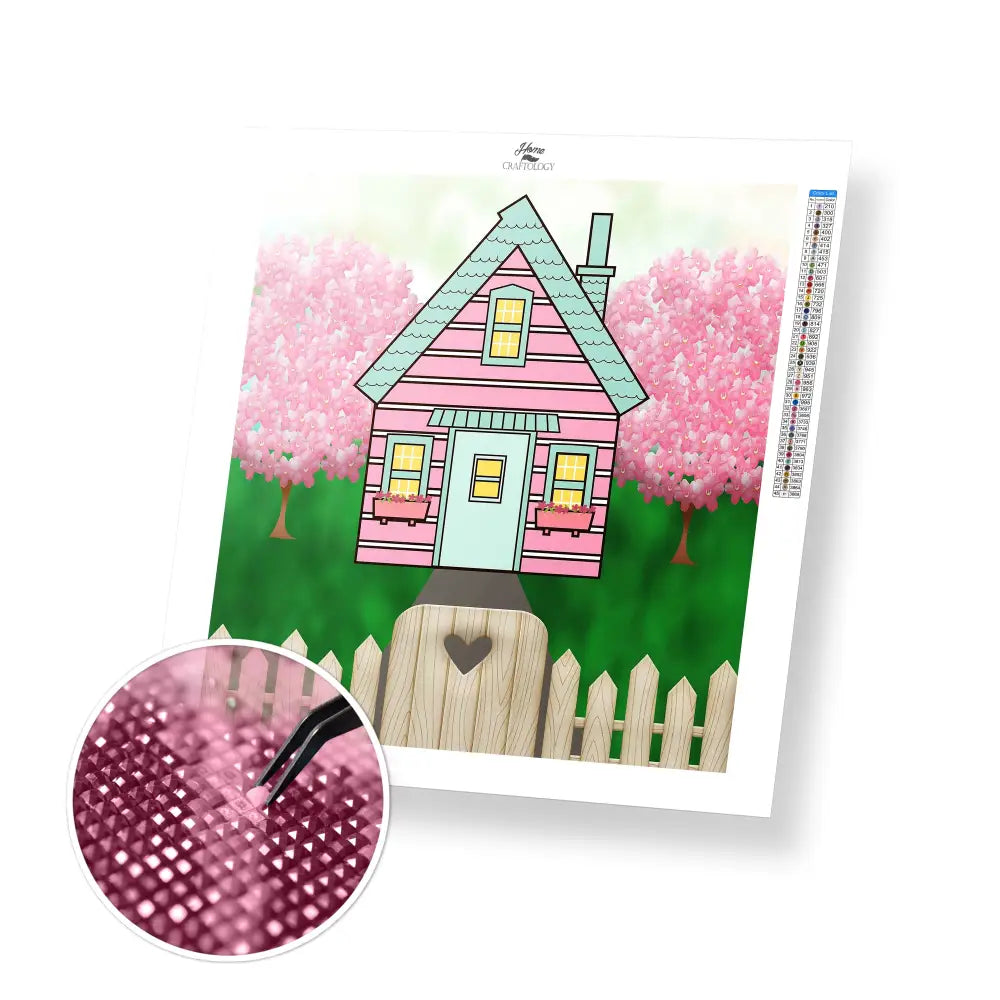 Pink House - Premium Diamond Painting Kit - 30x35cm / 12x14’’ / Square (Most Popular) - Diamond Painting Kit