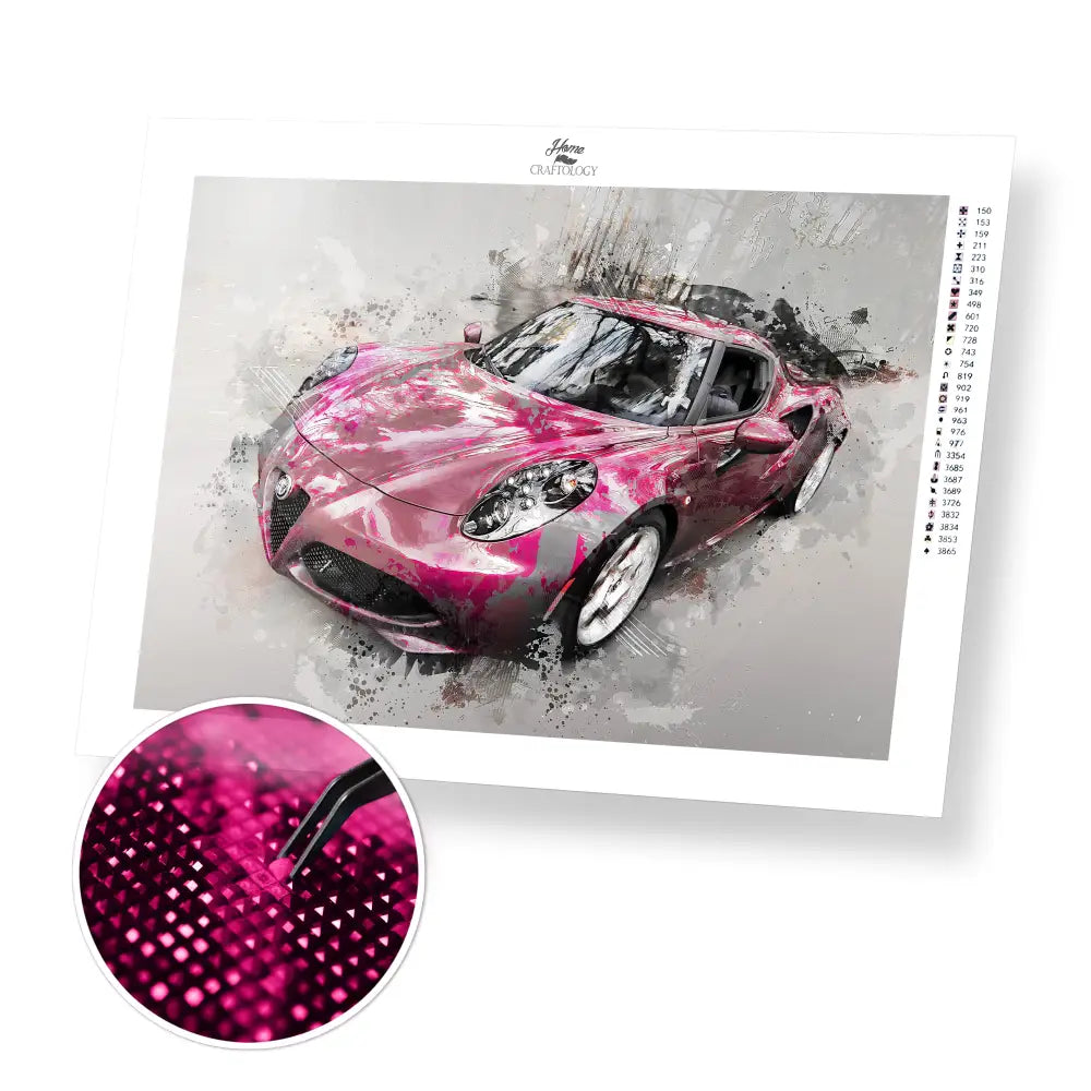 Pink Sports Car - Premium Diamond Painting Kit - 45x30cm / 18x12’’ / Square (Most Popular) - Diamond Painting Kit