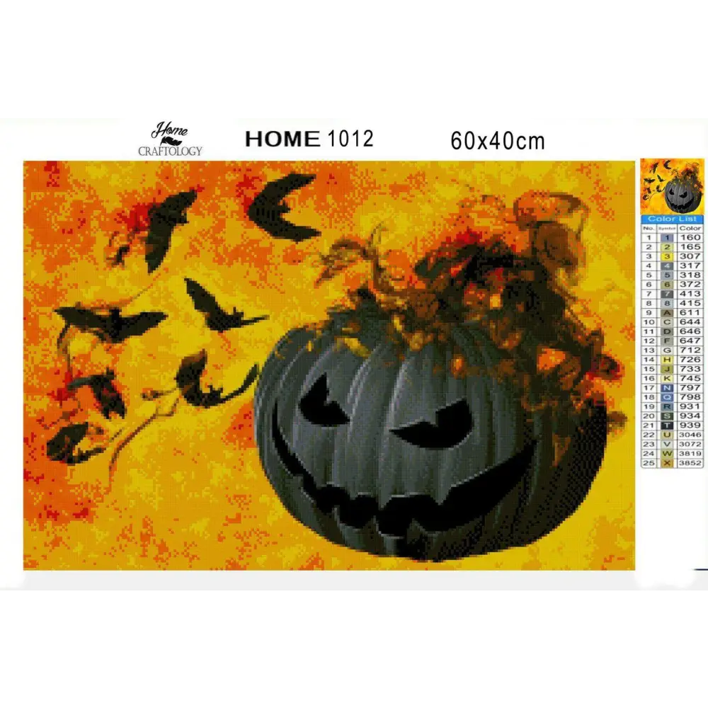 Pumpkin and Bats - Diamond Painting Kit - Home Craftology