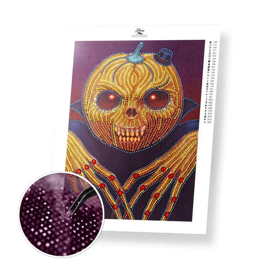 Pumpkin Head Gemstone - Premium 5D Poured Glue Diamond Painting Kit - 30x40cm / 12x16’’ - Gemstone