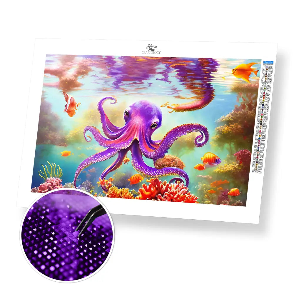 Purple Octopus - Premium Diamond Painting Kit - 45x30cm / 18x12’’ / Square (Most Popular) - Diamond Painting Kit