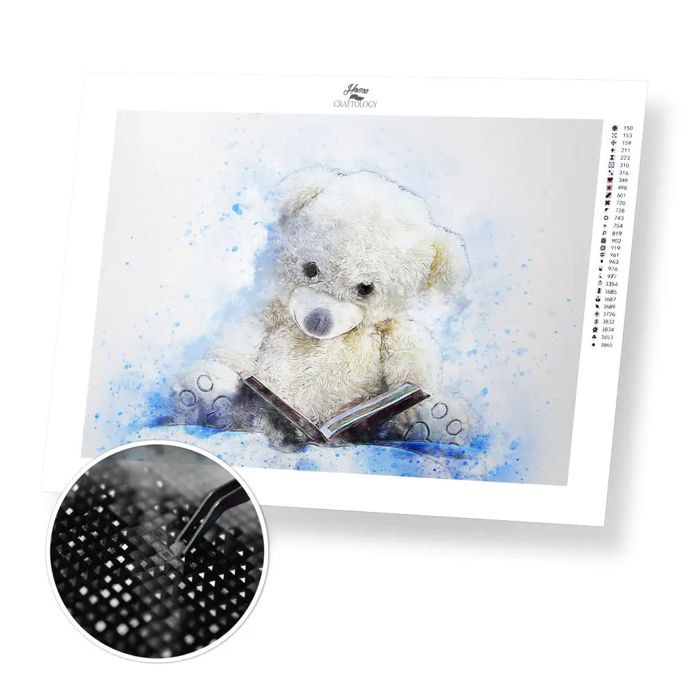 Reading Teddy Bear - Premium Diamond Painting Kit - 40x30cm / 16x12’’ / Square (Most Popular) - Diamond Painting Kit