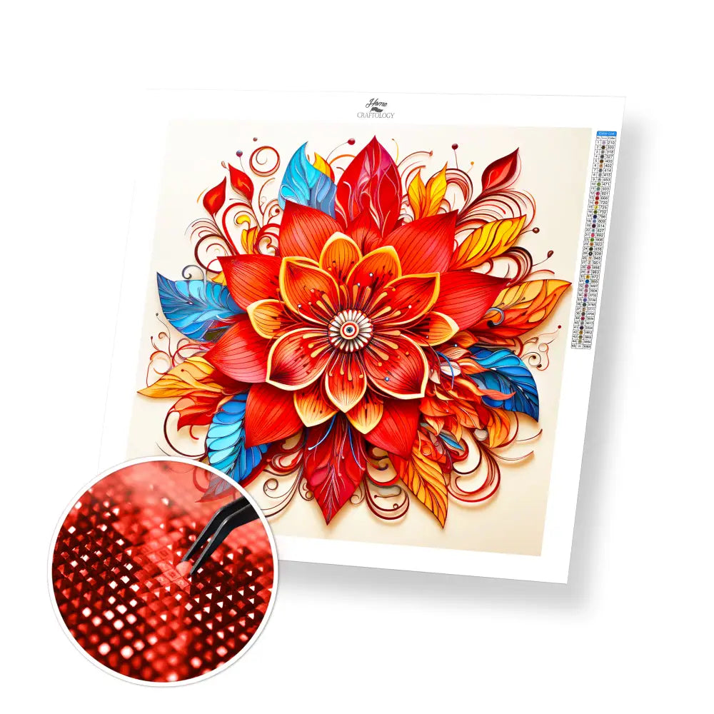 Red Flower Mandala - Exclusive Premium Diamond Painting Kit - 20x20cm / 8x8’’ / Square (Most Popular) / No Frame