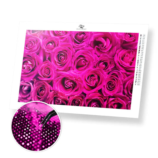 Rose Pink Flowers - Premium Diamond Painting Kit - 45x30cm / 18x12’’ / Square (Most Popular) - Diamond Painting Kit