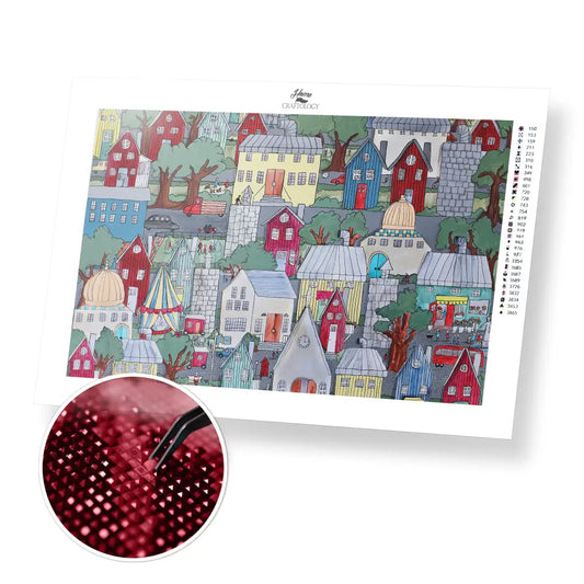 Row of Houses - Premium Diamond Painting Kit - 45x30cm / 18x12’’ / Square (Most Popular) - Diamond Painting Kit