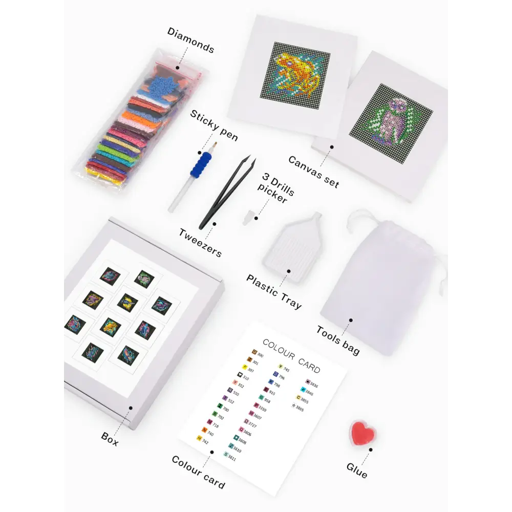 Set of 10 Nocturnal Animals - Mini Diamond Painting Kits - Mini Painting