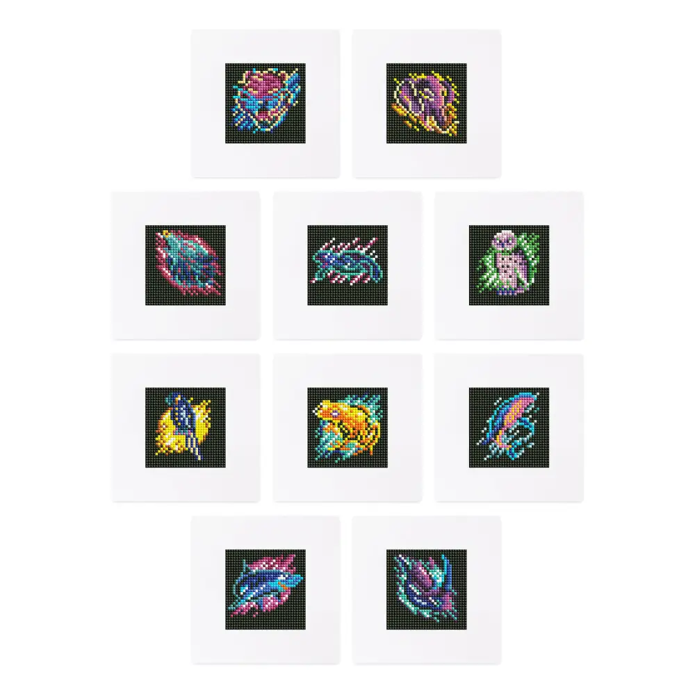 Set of 10 Nocturnal Animals - Mini Diamond Painting Kits - Mini Painting