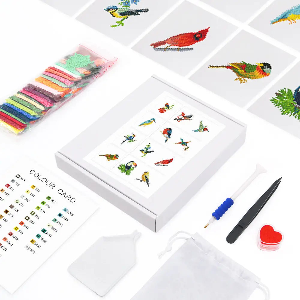 Set of 12 Birds - Mini Diamond Painting Kits - Mini Painting