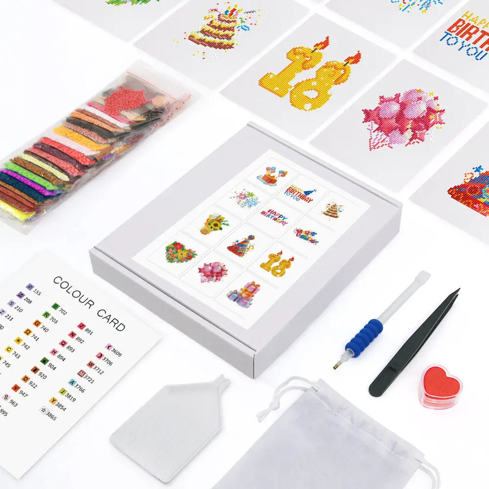 Set of 12 Birthday - Mini Diamond Painting Kits - Mini Painting