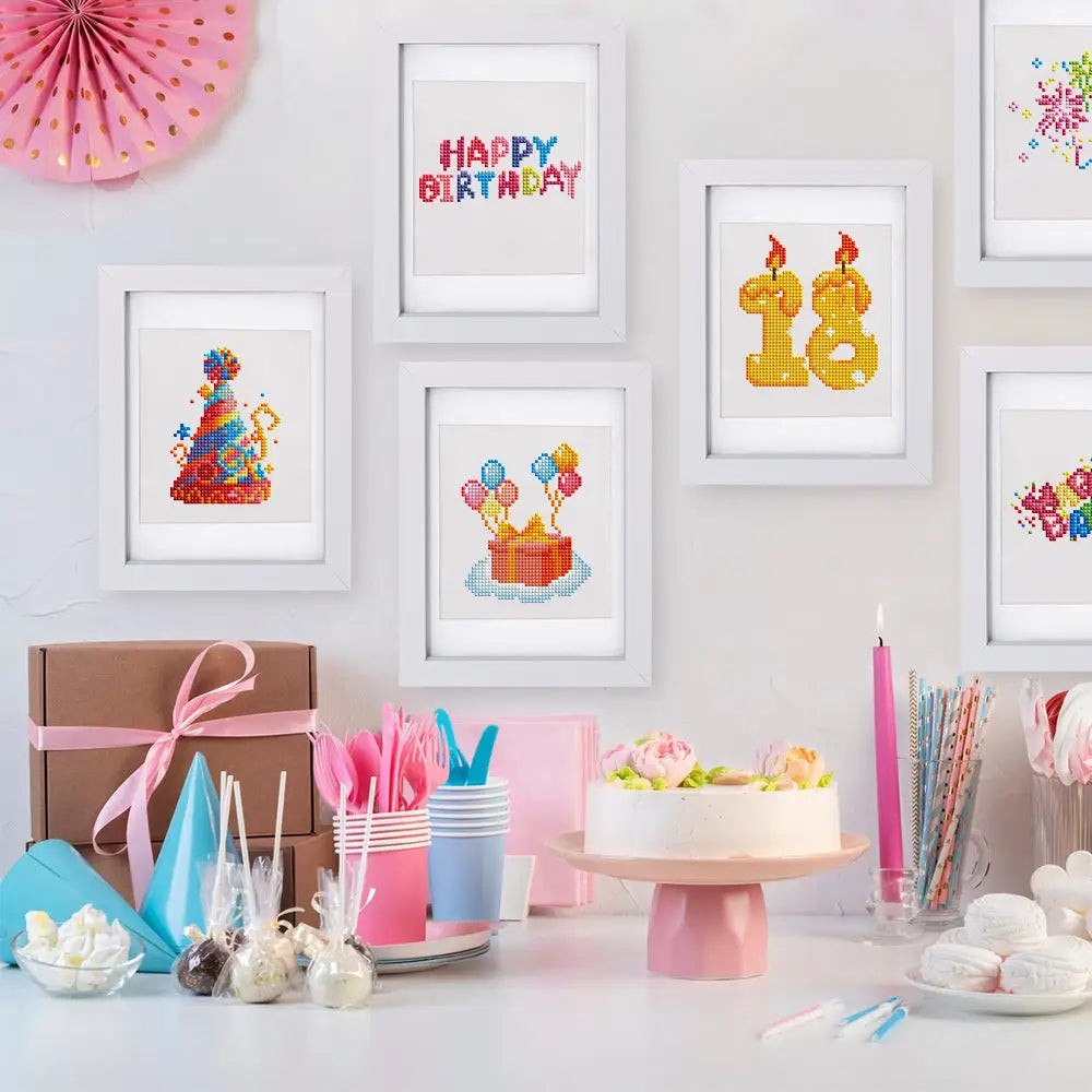 Set of 12 Birthday - Mini Diamond Painting Kits - Mini Painting