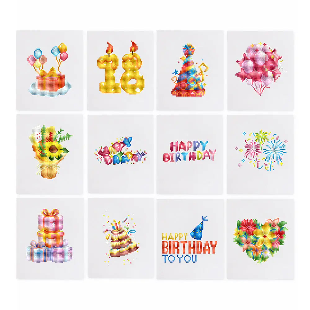 Set of 12 Birthday - Mini Diamond Painting Kits - Mini Painting