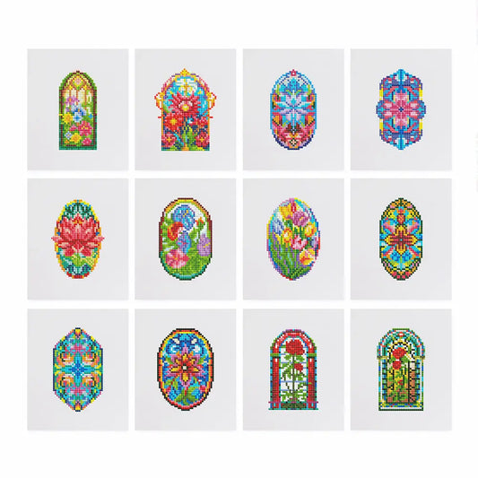 Set of 12 Floral Windows - Mini Diamond Painting Kits - Mini Painting