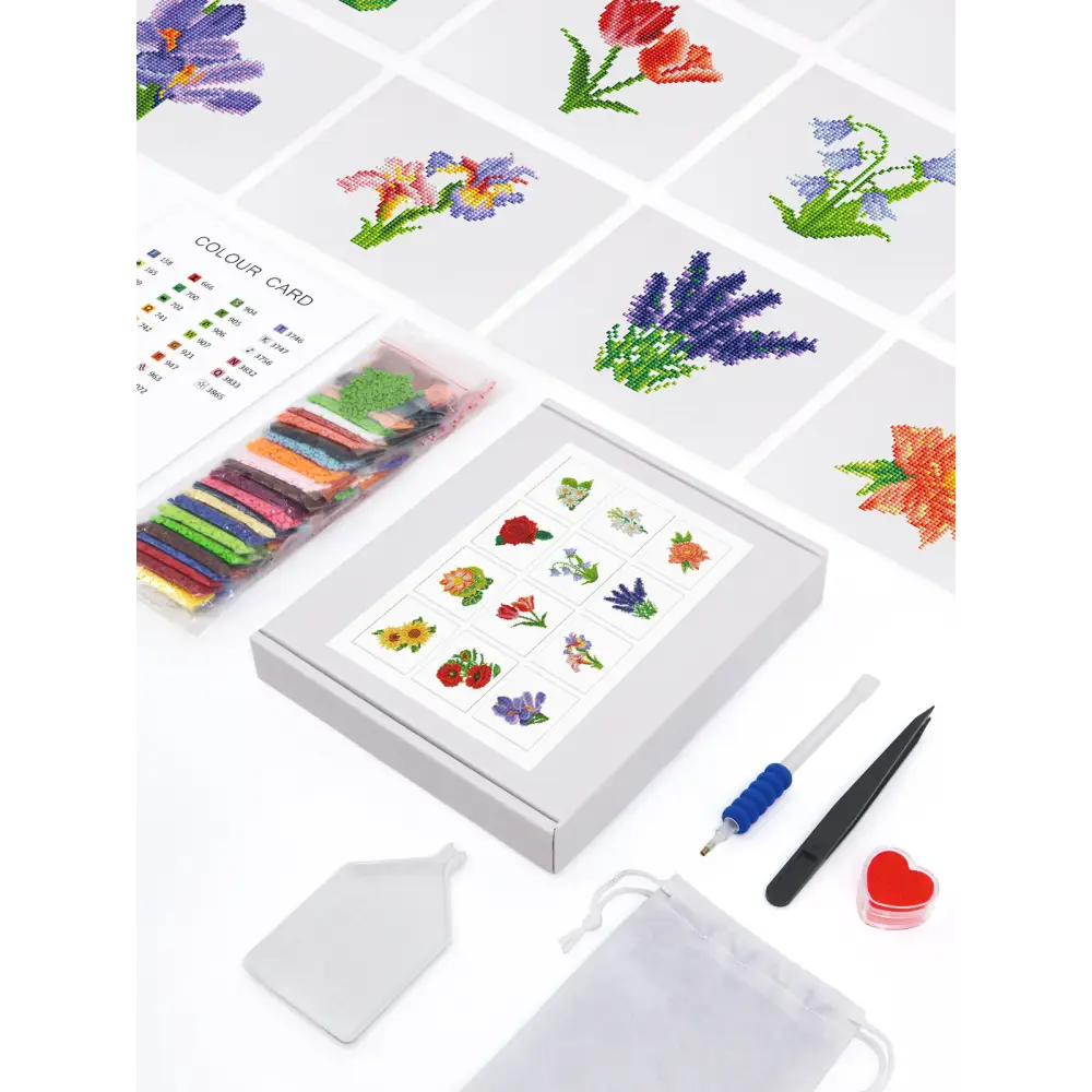 Set of 12 Flowers A - Mini Diamond Painting Kits - Mini Painting