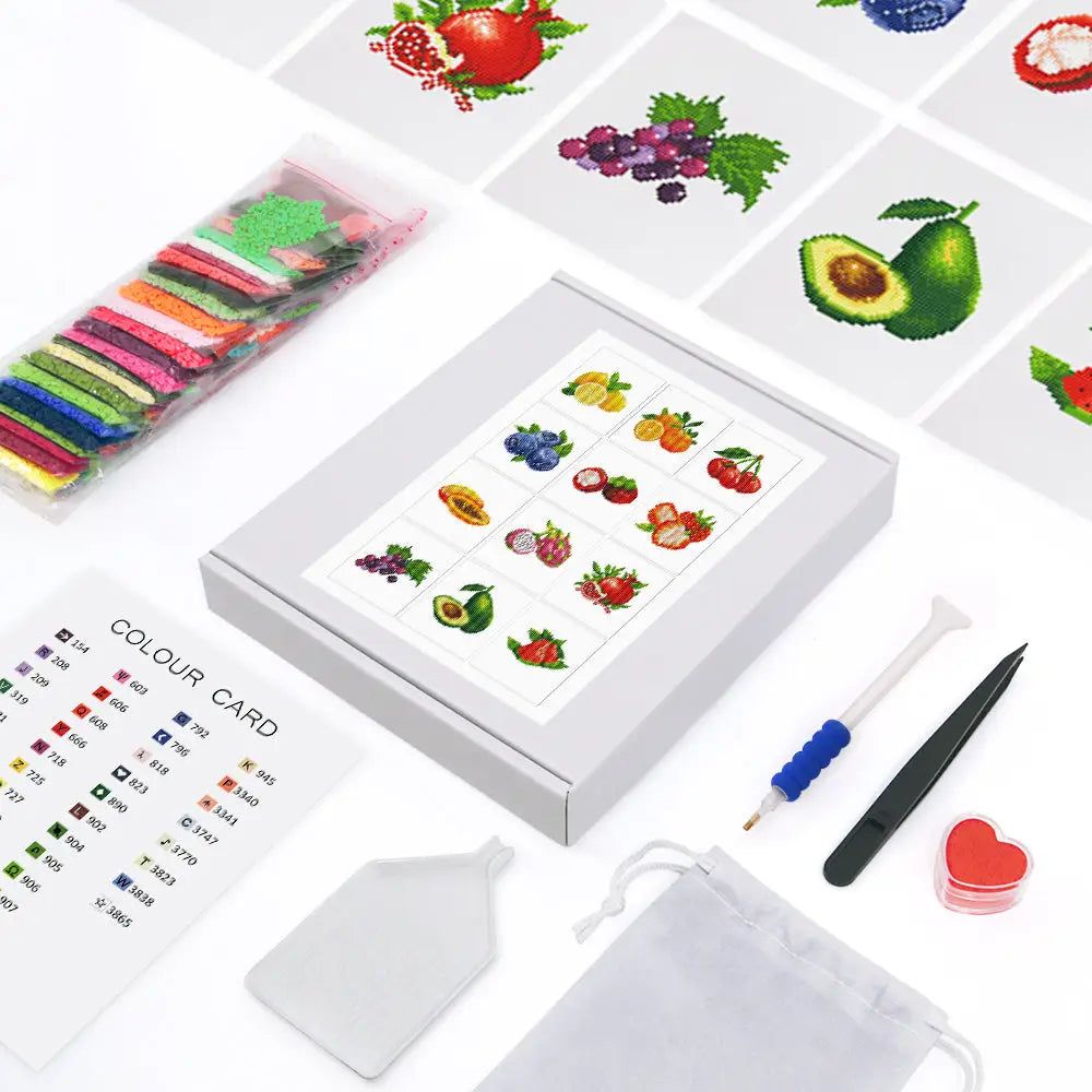 Set of 12 Fruits - Mini Diamond Painting Kits - Mini Painting