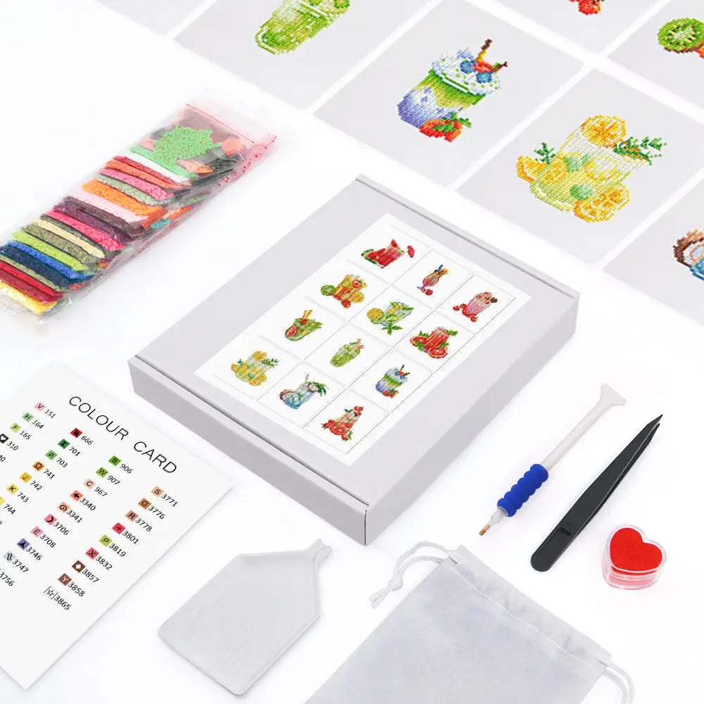 Set of 12 Juice and Shakes - Mini Diamond Painting Kits - Mini Painting