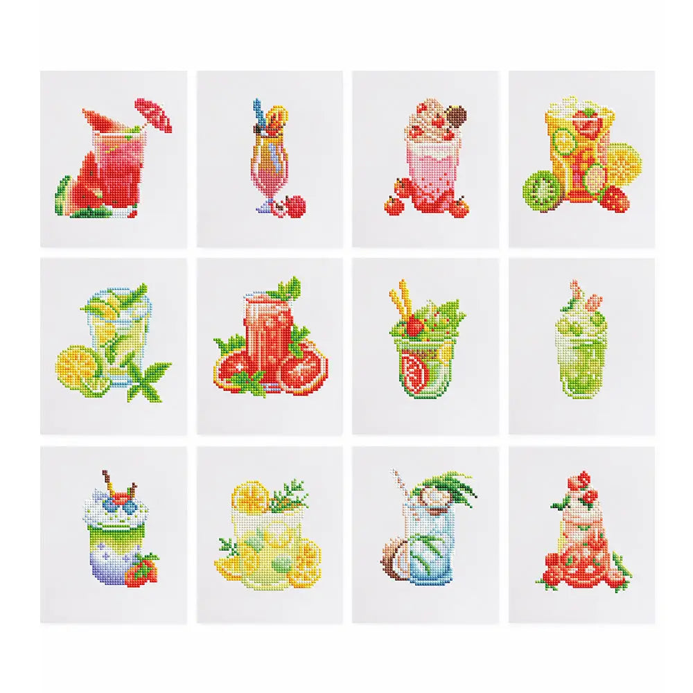 Set of 12 Juice and Shakes - Mini Diamond Painting Kits - Mini Painting