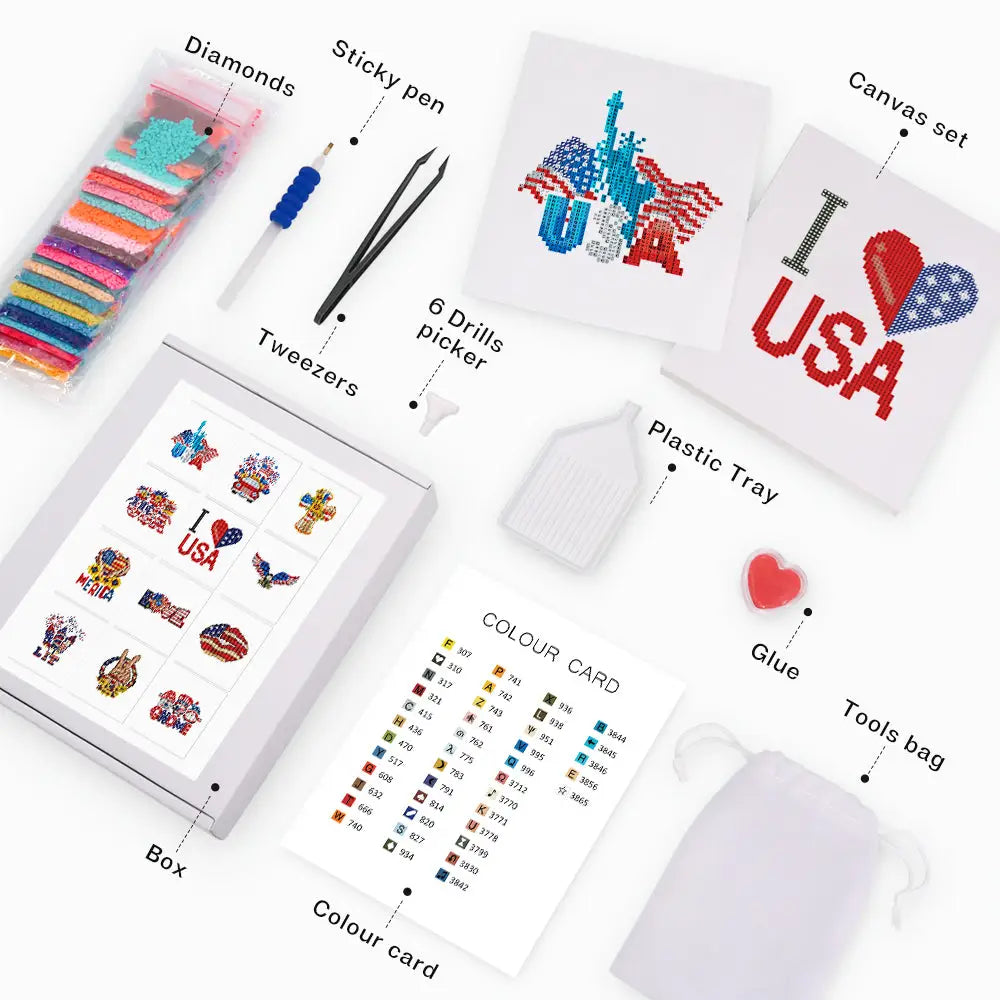 Set of 12 USA - Mini Diamond Painting Kits - Mini Painting