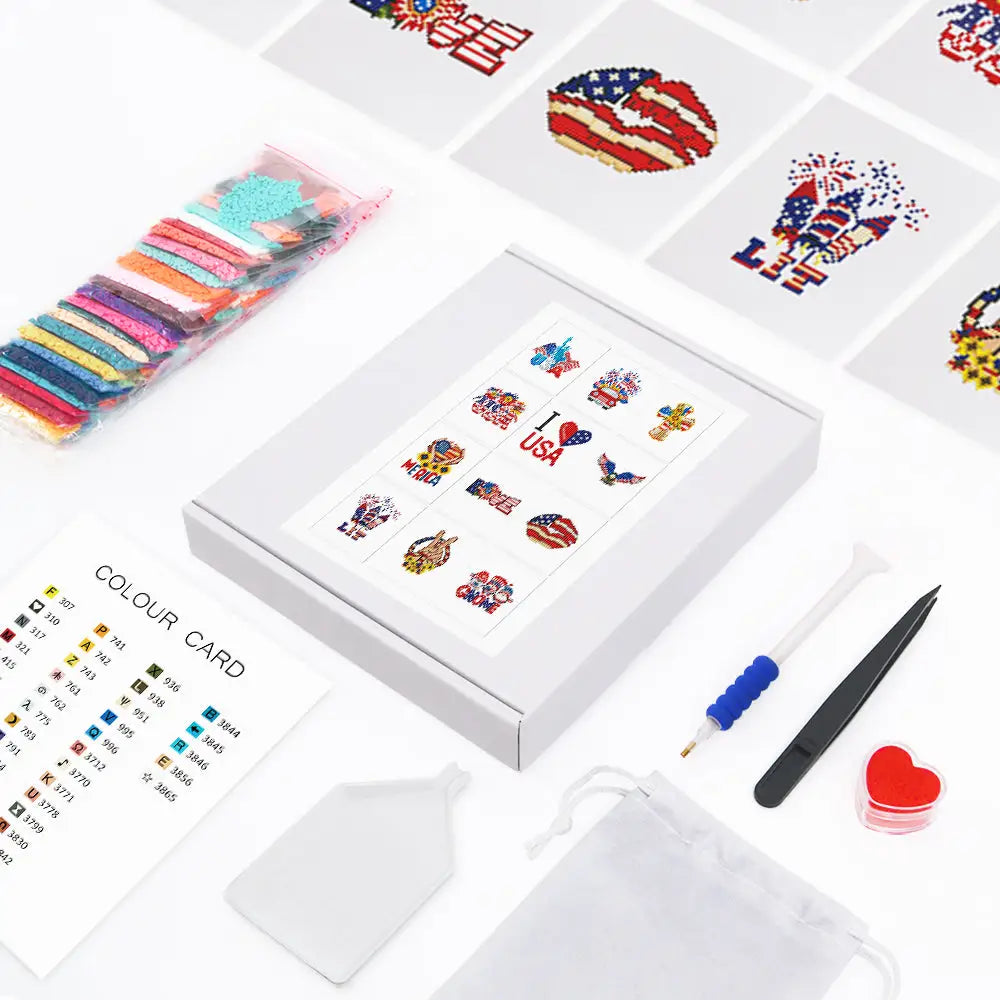Set of 12 USA - Mini Diamond Painting Kits - Mini Painting