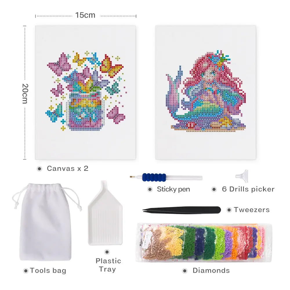Set of 2 Butterflies and Mermaid - Mini Diamond Painting Kits - Mini Painting