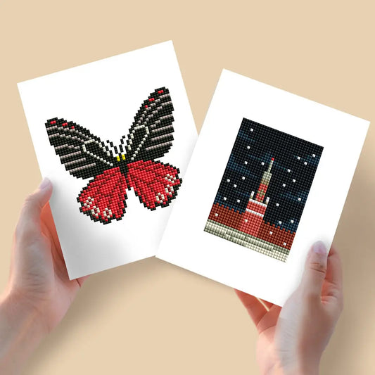 Set of 2 Butterfly and Tower - Mini Diamond Painting Kits - Mini Painting