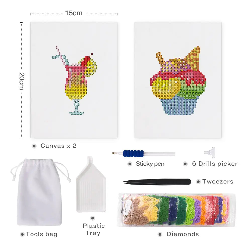 Set of 2 Cocktail and Dessert - Mini Diamond Painting Kits - Mini Painting