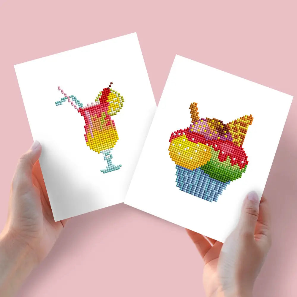Set of 2 Cocktail and Dessert - Mini Diamond Painting Kits - Mini Painting