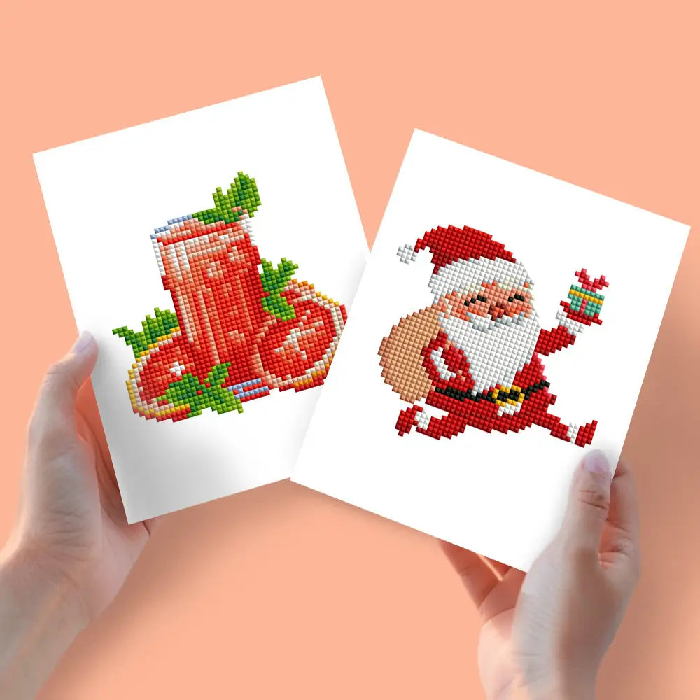 Set of 2 Cocktail and Santa Claus - Mini Diamond Painting Kits - Mini Painting