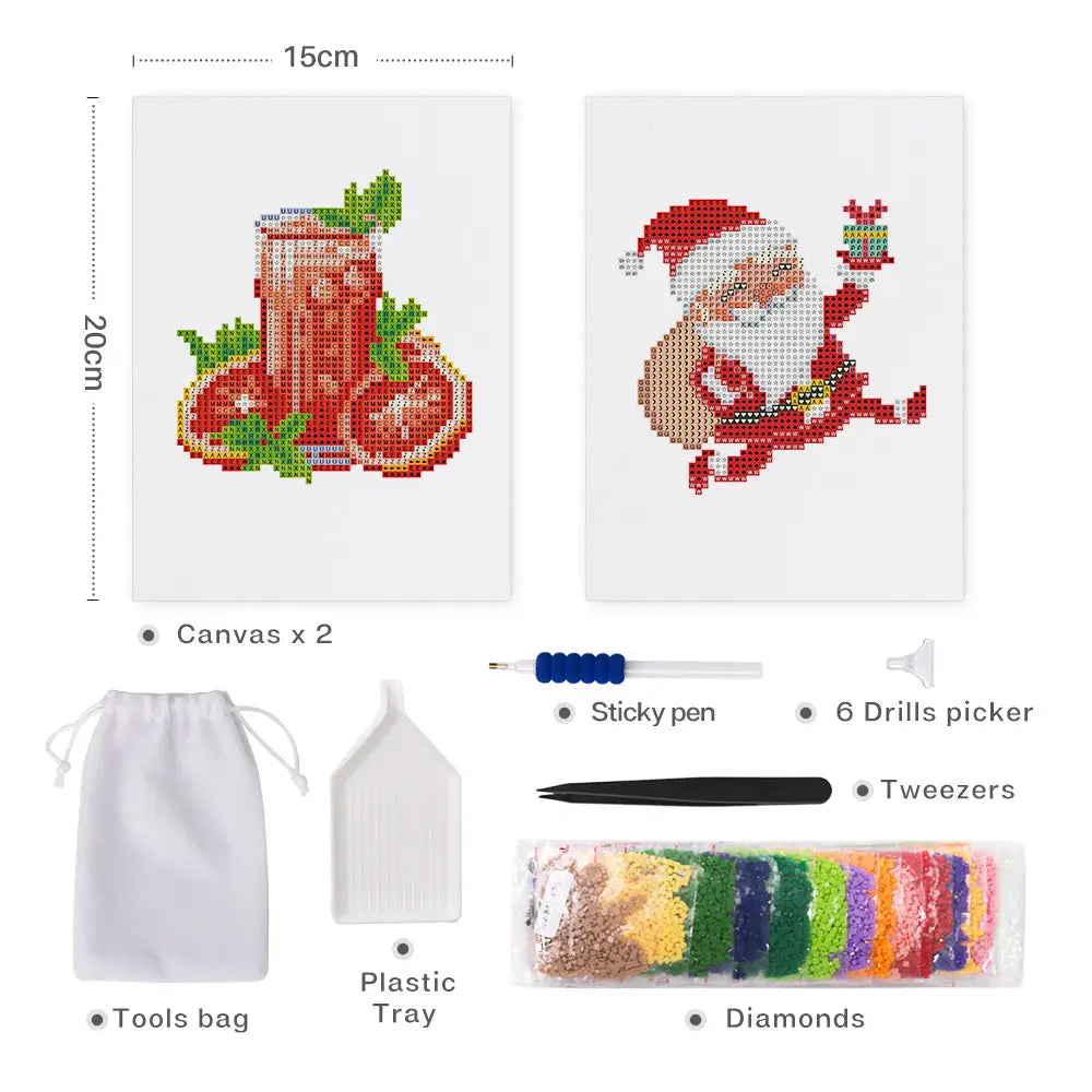 Set of 2 Cocktail and Santa Claus - Mini Diamond Painting Kits - Mini Painting