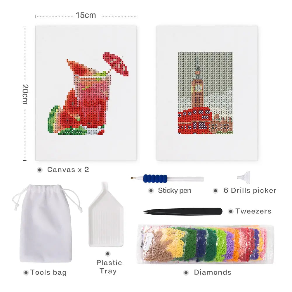 Set of 2 Cocktail and UK - Mini Diamond Painting Kits - Mini Painting