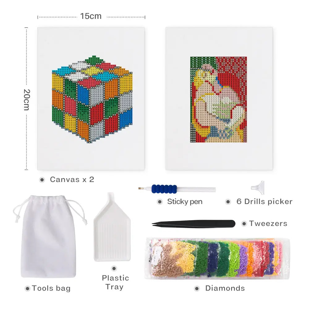 Set of 2 Cube and Woman - Mini Diamond Painting Kits - Mini Painting
