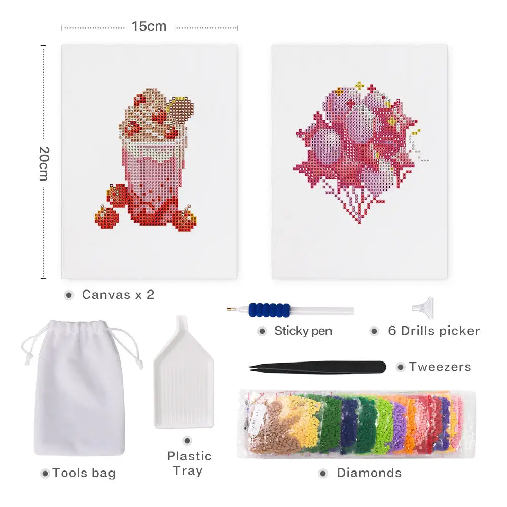Set of 2 Drink and Balloons - Mini Diamond Painting Kits - Mini Painting