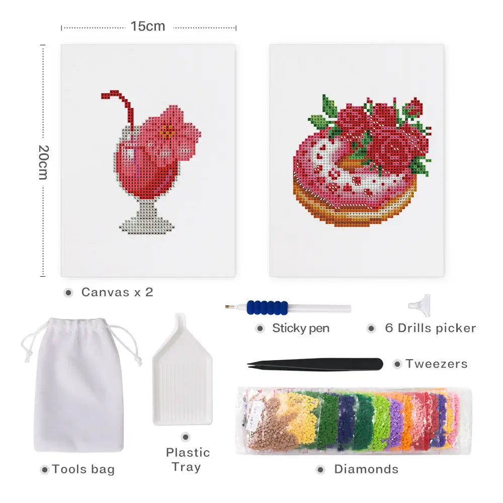 Set of 2 Drink and Donut - Mini Diamond Painting Kits - Mini Painting
